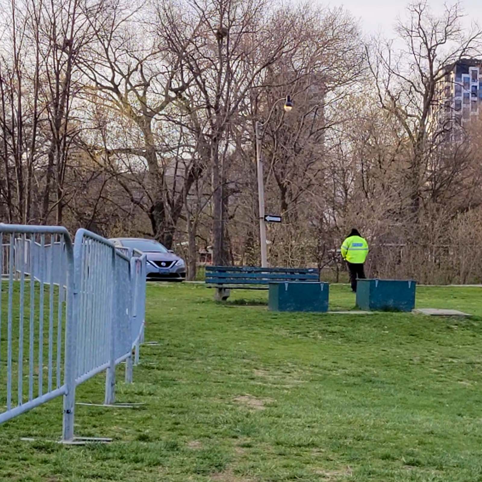 Cherry blossoms 2021 Covid-19 - Police guarding trees at High Park